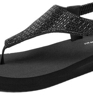 Women's Rhinestone T-Strap Flat Sandals Yoga Mat Sole Bling Travel Shoes